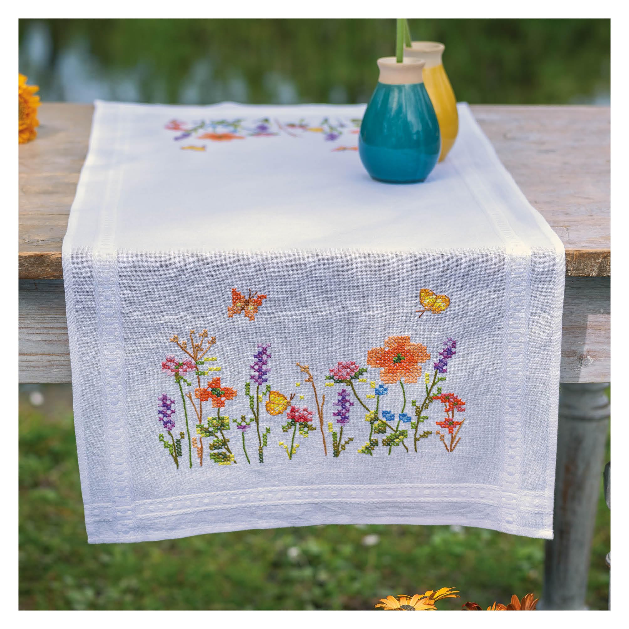 Vervaco Lavender and Field Flowers Table Runner Set, Multicoloured, ca. 40 x 100 cm
