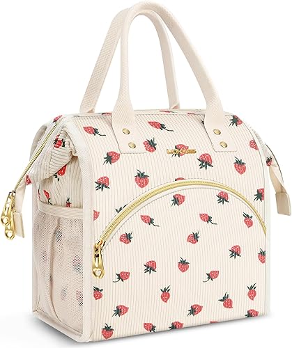 Miniatura 9 de Bolsa de Almuerzo para Mujeres Aislada Caja de Almuerzo de Apertura Amplia Bolsa Tote de Almuerzo Portavasos Grande Organizador Térmico de Violeta