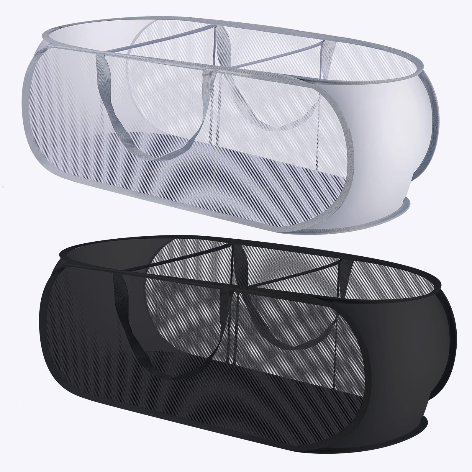 FACULX 2 Pack Up Hampers for Laundry, 3 Compartments Mesh Folding Laundry Basket Collapsible, Mesh Laundry Hamper for Laundry Room, Bathroom, Room,