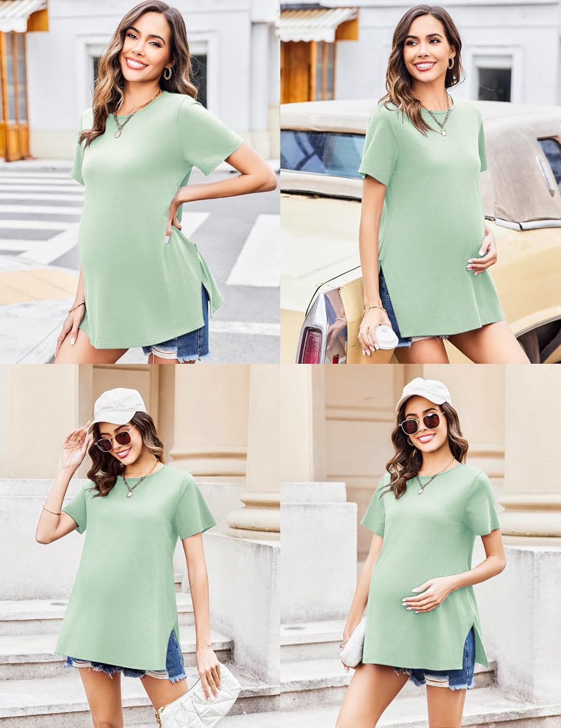 Ekouaer 3 Pack Maternity Shirts Short Sleeve Split Side Pregnancy Tops Casual Pregnant Tunic Blouse - Image 2