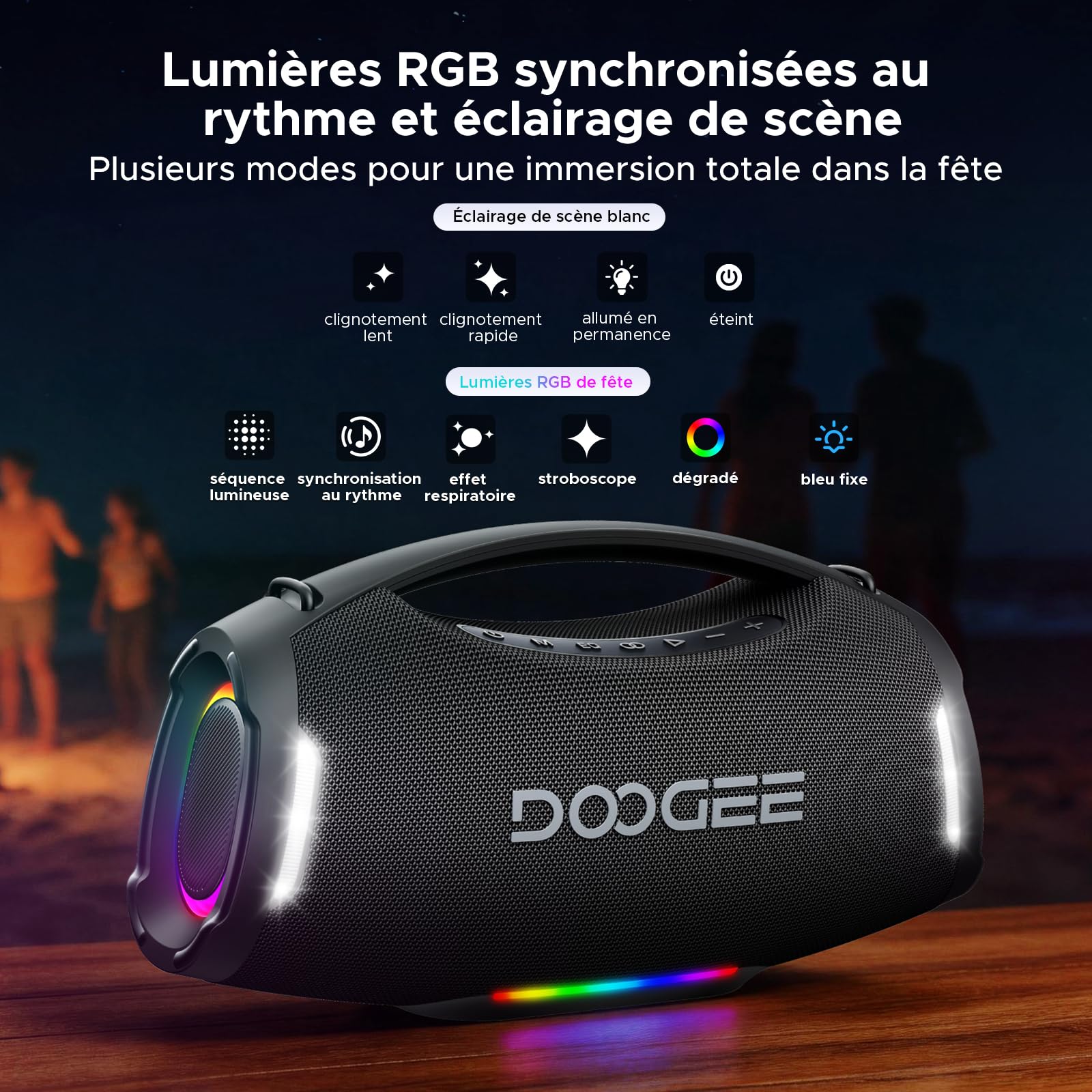 Enceinte Bluetooth Puissante, 250W Enceinte Bluetooth Portable avec Bass Puissantes, 12000 mAh Batterie, Autonomie 14H, Lumière RGB, DSP, TWS Haut Parleur sans Fil IP55 Étanche pour Extérieur, Fêtes