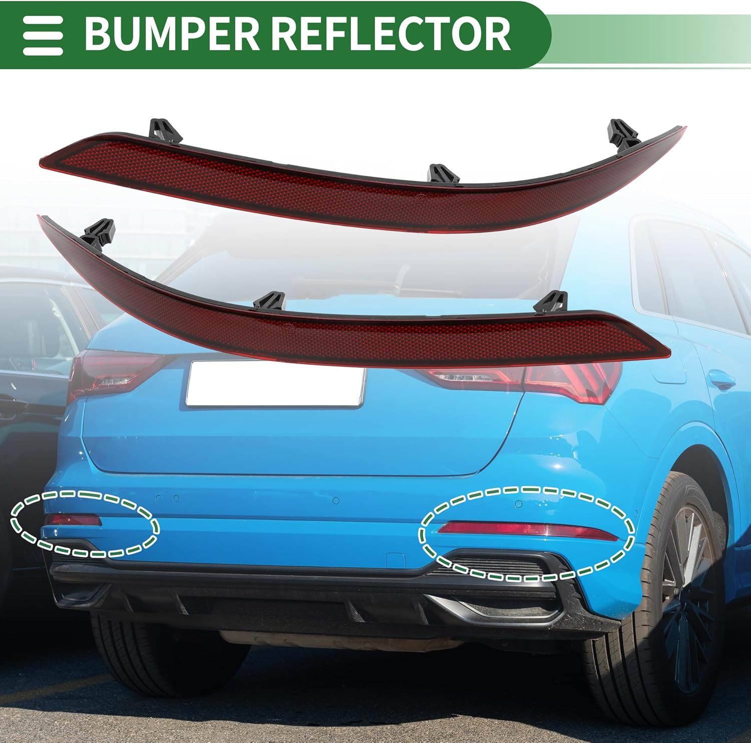 Motoforti Bumper Reflector Side Marker for Audi Q3 F3 2018-2022 Plastic Red Durable Rear Left Right Bumper Reflectors