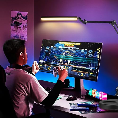 Miniatura 6 de Toolour Lámpara de escritorio LED con abrazadera, 2 en 1 con clip en luces de escritorio con base, lámparas de arquitecto de brazo oscilante de 3