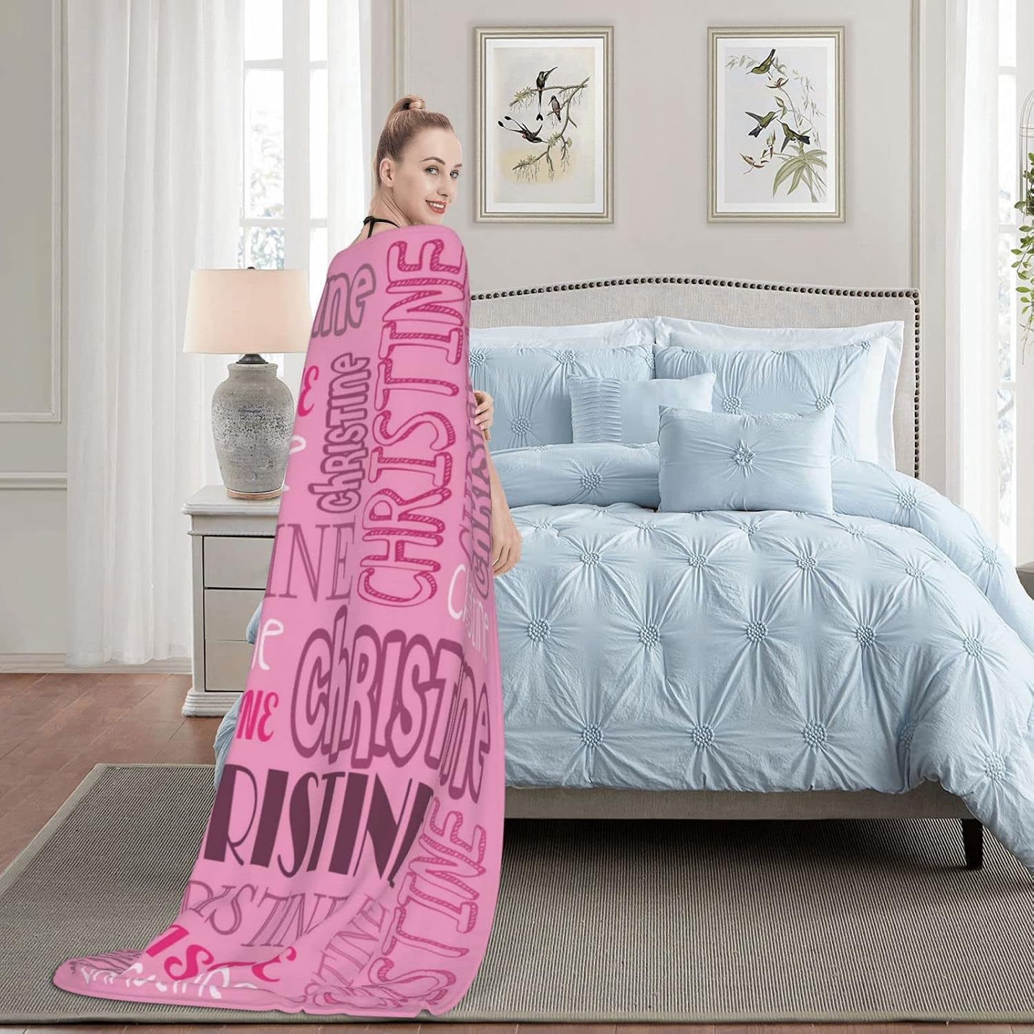 Personalized Name Blanket for Kids Custom Name Blanket Personalized Blanket with Name for Adults Kids Boys Girls Birthday Chirstmas Valentines Day(Baby Pink,50x60)