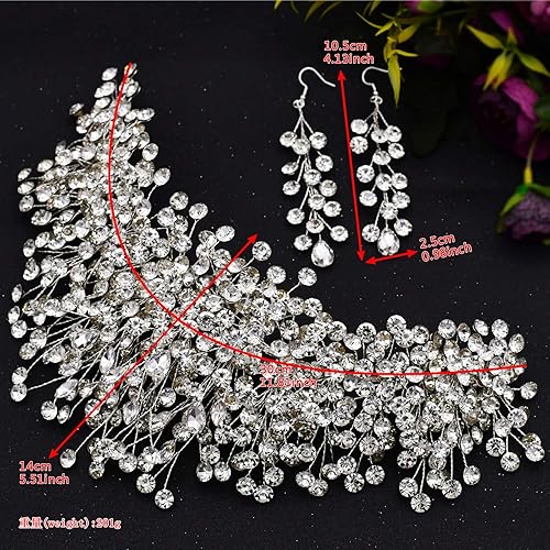Miniatura 7 de HP376 - Diadema de boda con diamantes de imitación de plata para mujer, hecha a mano, accesorios para el cabello