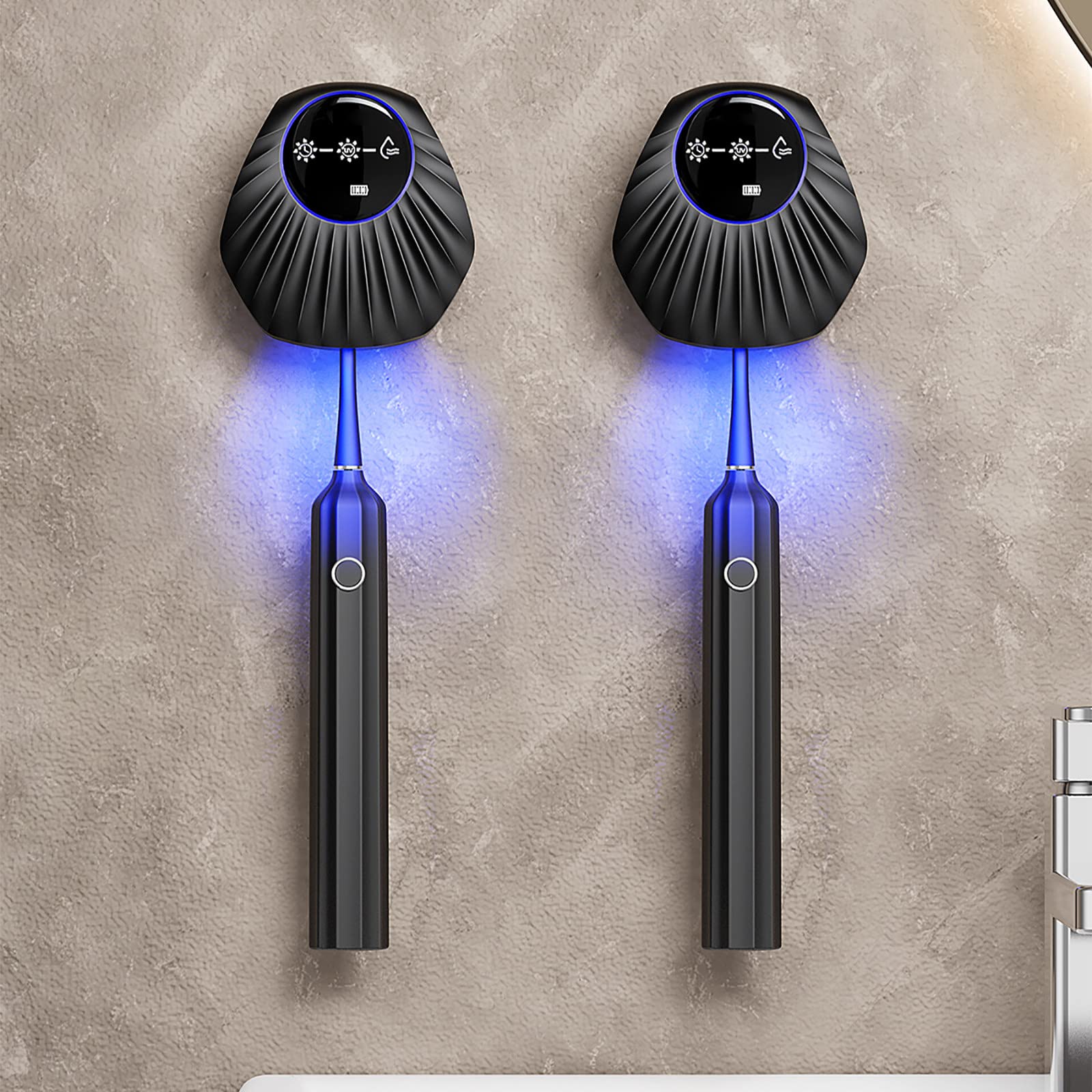 Porta Cepillo de Dientes, Soporte Cepillo de Dientes con Función Esterilizador Energía USB Recargable, Dispensador Pasta Dientes con Función de Secado, Organizador Baño, Negro