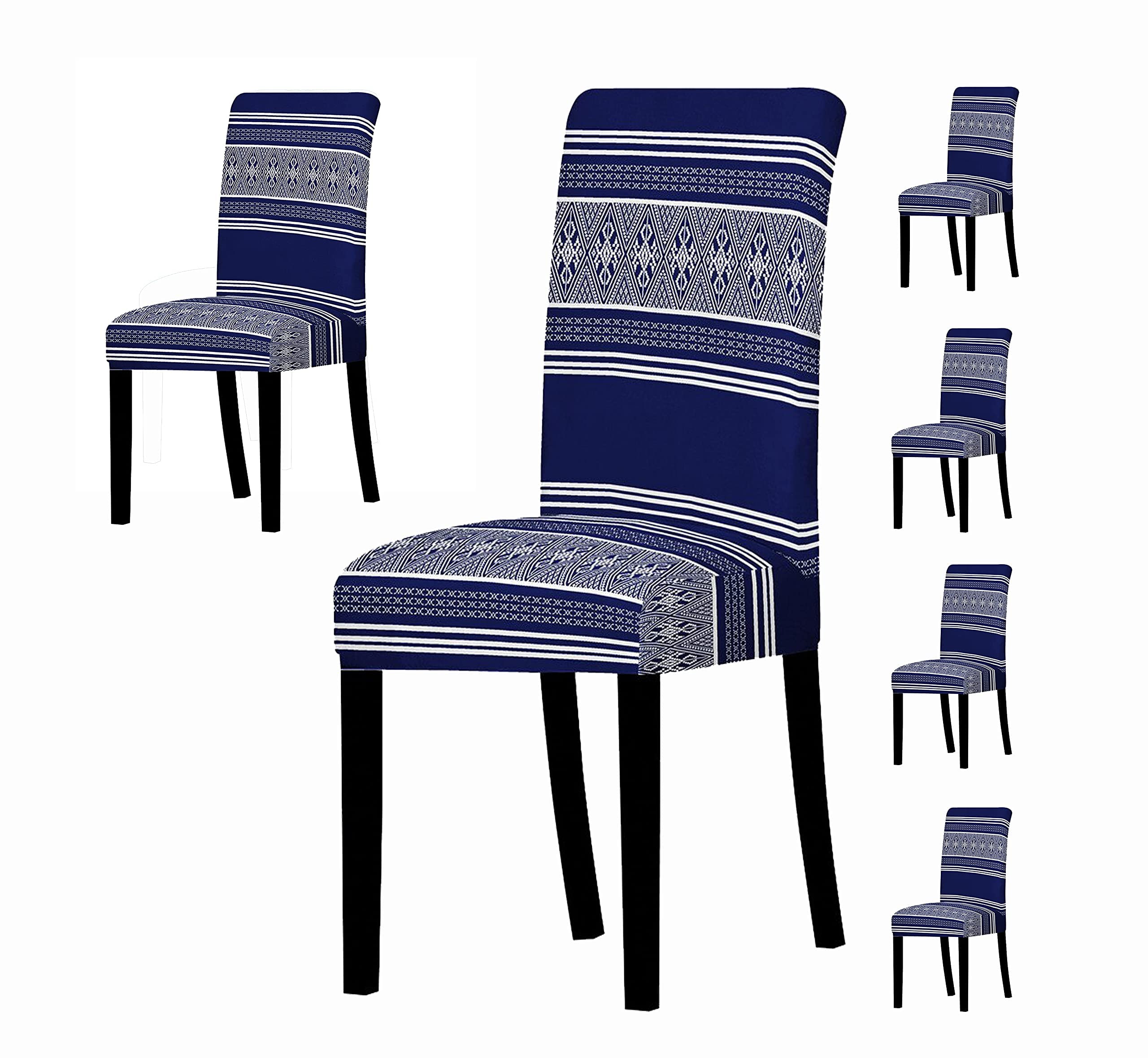 Quirk Elastic Chair Covers - Black & Brown Motif (Pack of 6) -23