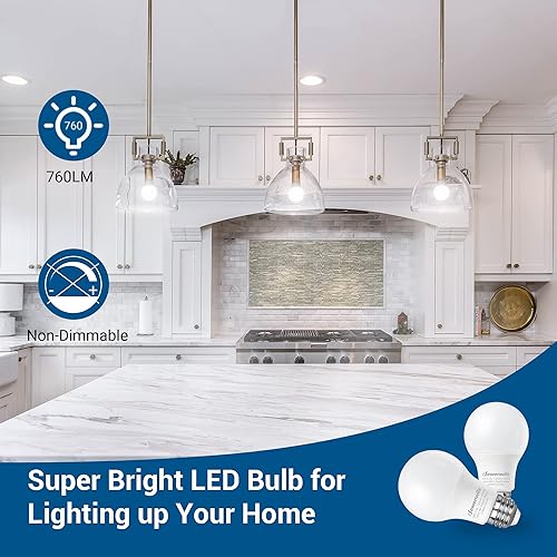 Miniatura 9 de DEWENWILS Paquete de 8 bombillas LED A19, 760 LM, 3000 K, bombilla suave y cálida, bombilla LED de ahorro de energía de 9 W (equivalente a 60 W),