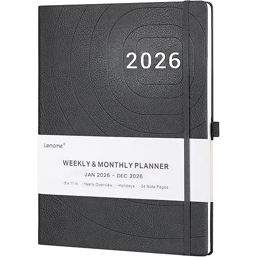 2026 Planner-Weekly & Monthly Planner 2026 with Pen Loop, to Achieve Your Goals & Improve Productivity, Jan 2026 - Dec 2026, Thick Paper, Inner Pocket, 8.5" x 11" - Grey