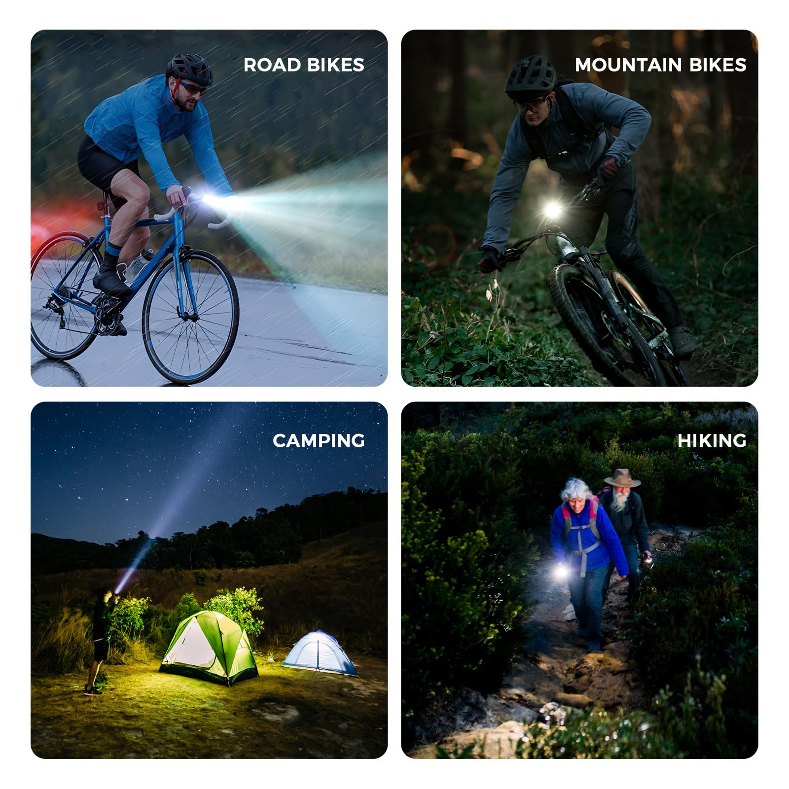 ROCKBROS Road to Sky Lampe Vélo Avant, Lumière Avant Anti-Éblouissement, Rechargeable USB-C Étanche IPX6, avec 6 Modes 120°Rotatif pour Cyclistes Urbains, Cyclisme Nocturne Sécurité