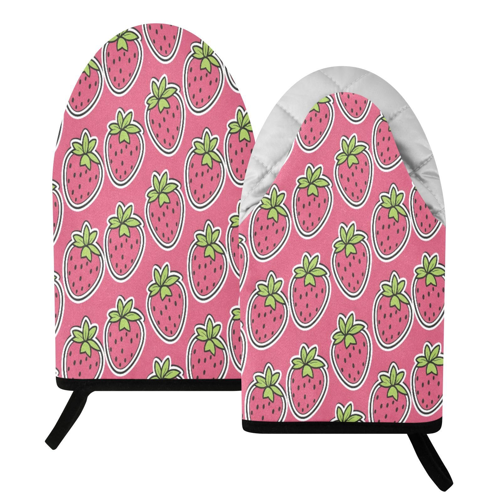 BURSTDDY Cartoon Strawberry Oven Mitt,Heat Resistant Kitchen Mitts for Cooking