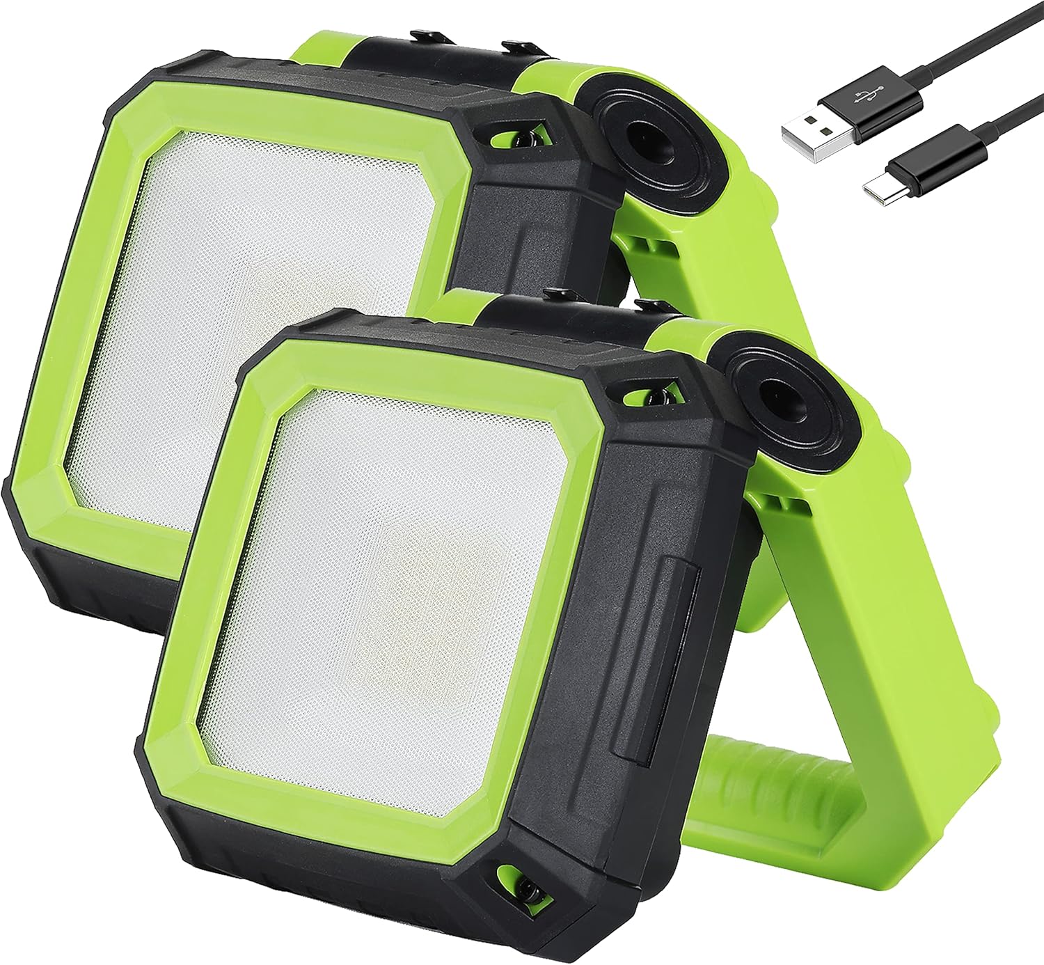 2 Pack Rechargeable Work Light Clamp Rotating Flood Light, 900lm Dimmable 190° Rotating Base Job Site Lighting, IPX4 Waterproof LED Light for Outdoor Camping Repairing Construction Emergency