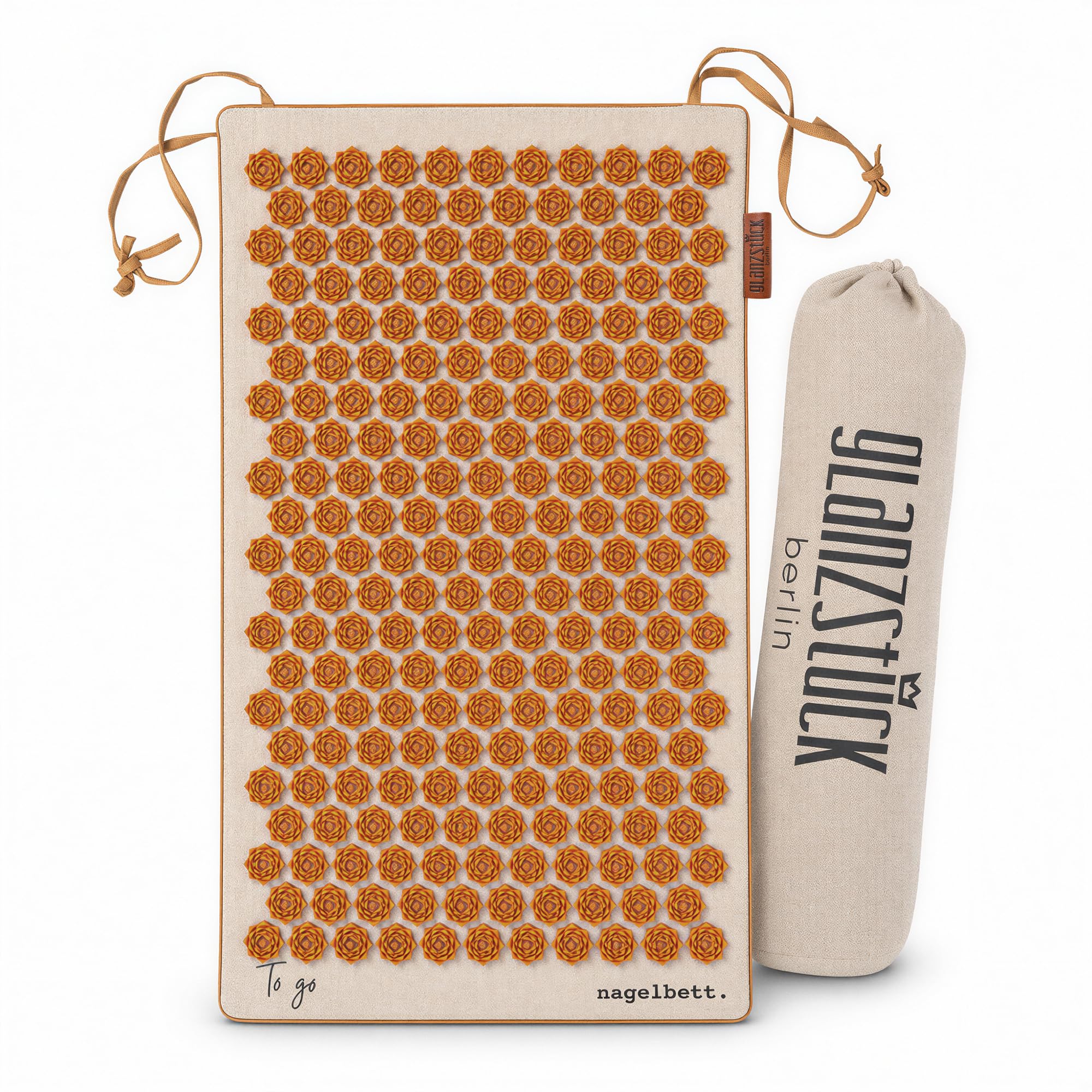 Glanzstück Berlin® Akupressurmatte To Go – rollbare Matte in voller Größe für zu Hause & unterwegs, mit Blütenspitzen & Leinentasche | Designed in Berlin
