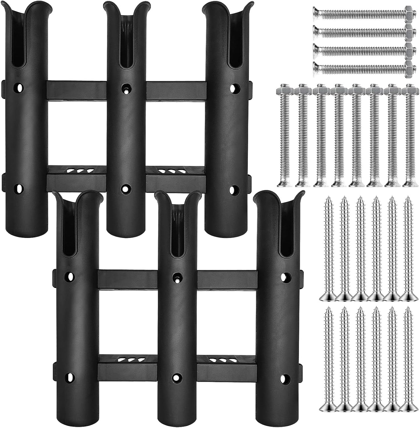 2Pcs Fishing Rod Holder Bracket Tube,3-Pole Side Mount Rod Holder with Screws Portable Boat Rod Rack Tube for Garage Wall Mounted Fishing Boat Golf Cart Cooler ATV Trailer
