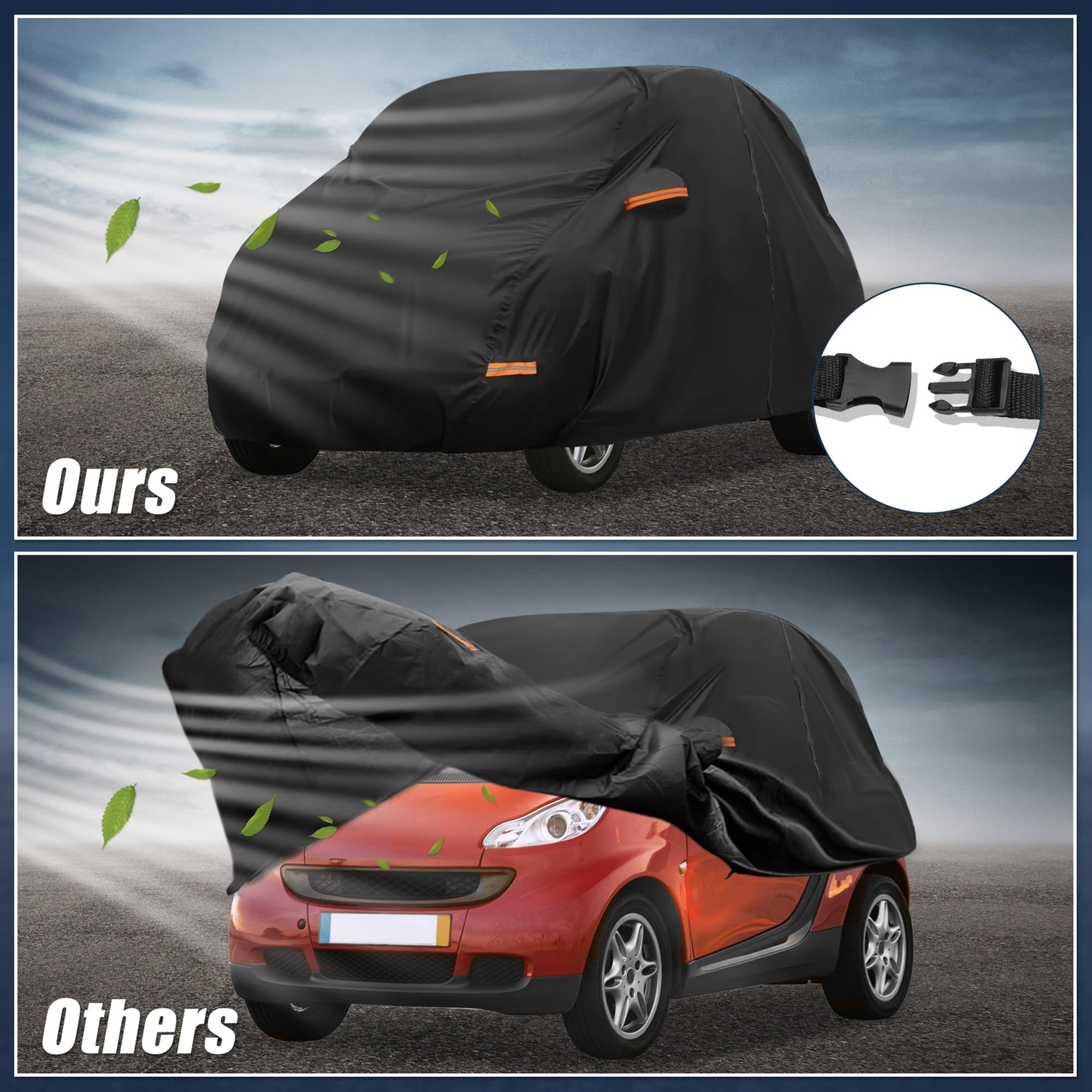 X AUTOHAUX Car Cover for Smart Fortwo 2007-2019 210D-PU Outdoor Full Car Cover All Weather with Door Zipper — view 4