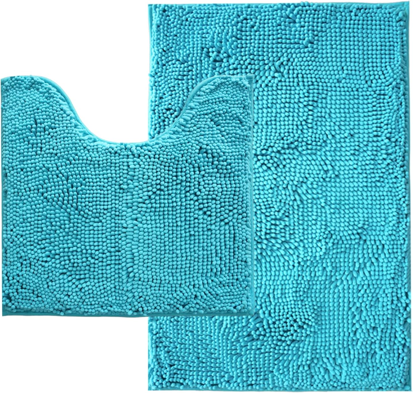Bathroom Rugs Sets 2 Piece,Super Absorbent Soft,Thick,Machine Washable Chenille Bath Mat,Non Slip Toilet Floor Rug,Bath Mats for Bathroom,20x32 Plus 20x20 U Shape,Light Blue