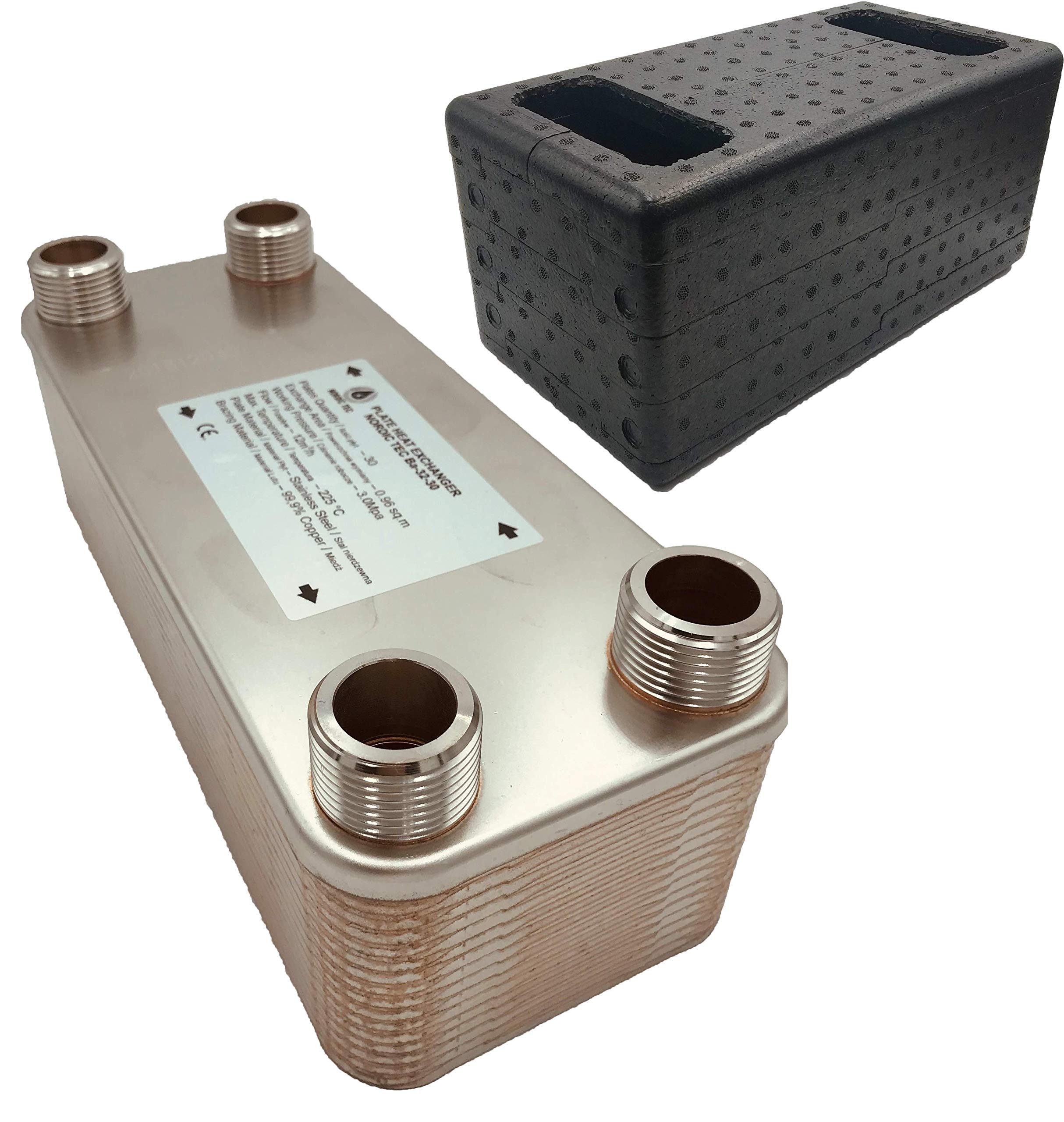Nordic Tec Stainless Steel Plate Heat Exchanger Ba-32-30 1 Inch 30 Plates 175 Kw With Insulation