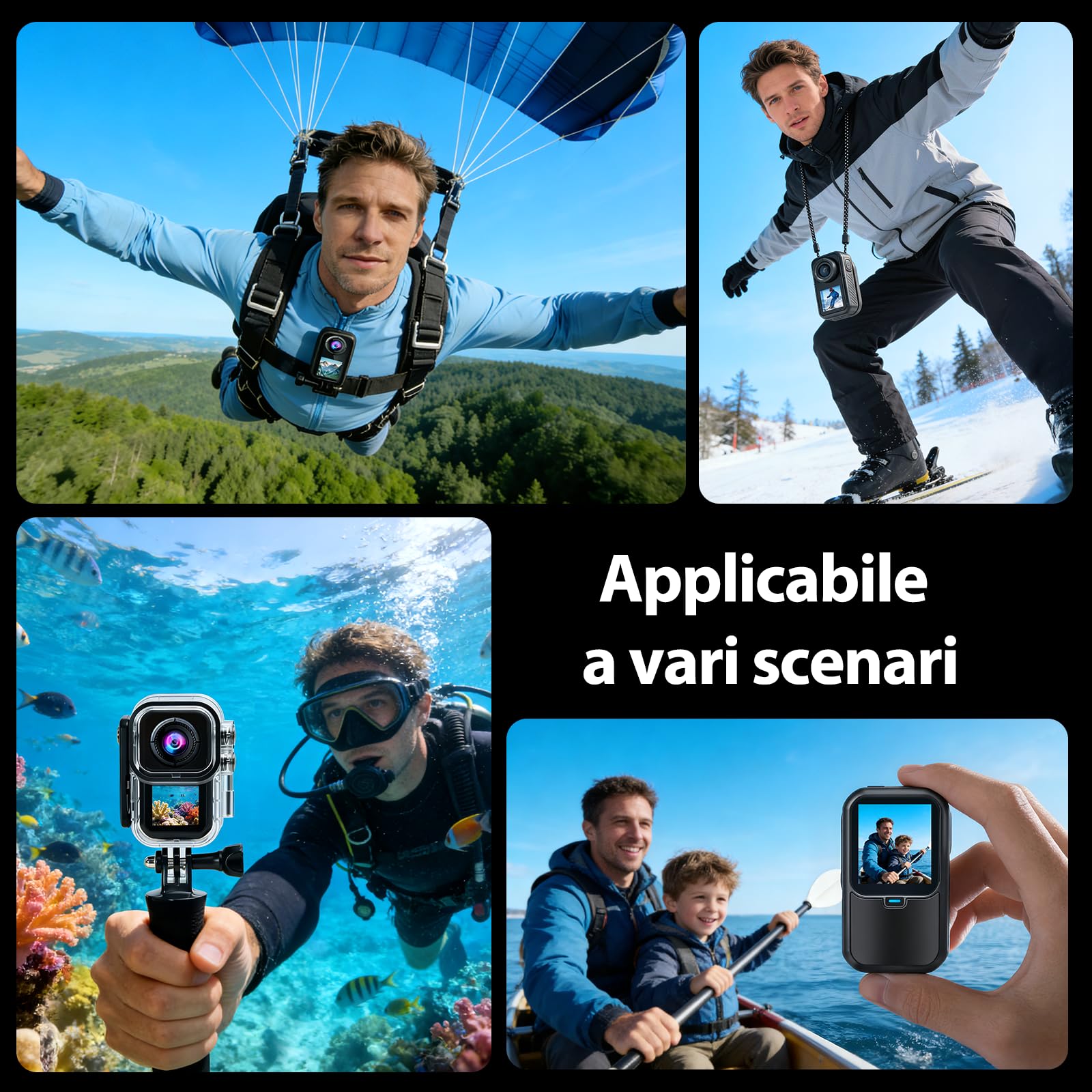 AIKER Action Cam 4K 60fps,Versione aggiornata bodycam WiFi 150°,Impermeabile fino a 30M Dotato di stabilizzazione dellimmagine,Qualità dellimmagine ad alta definizione,accessori multifunzionali
