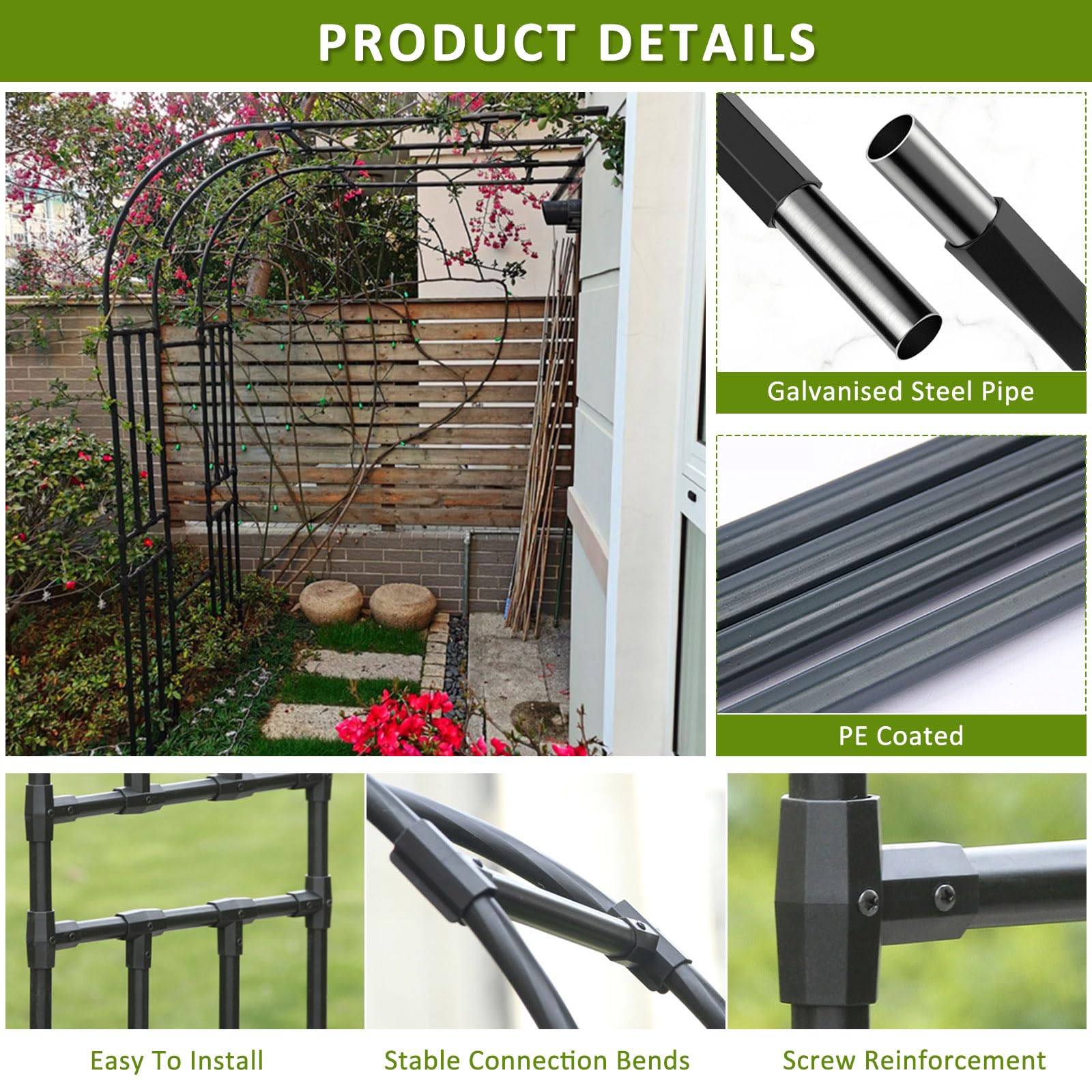 Demi-Arche de Jardin Support pour Plantes Grimpantes Arche à rosiers en métal Arche de tonnelle de Jardin Robuste Arceau à Rosiers Arche Jardin pour d'intérieur et d'extérieur