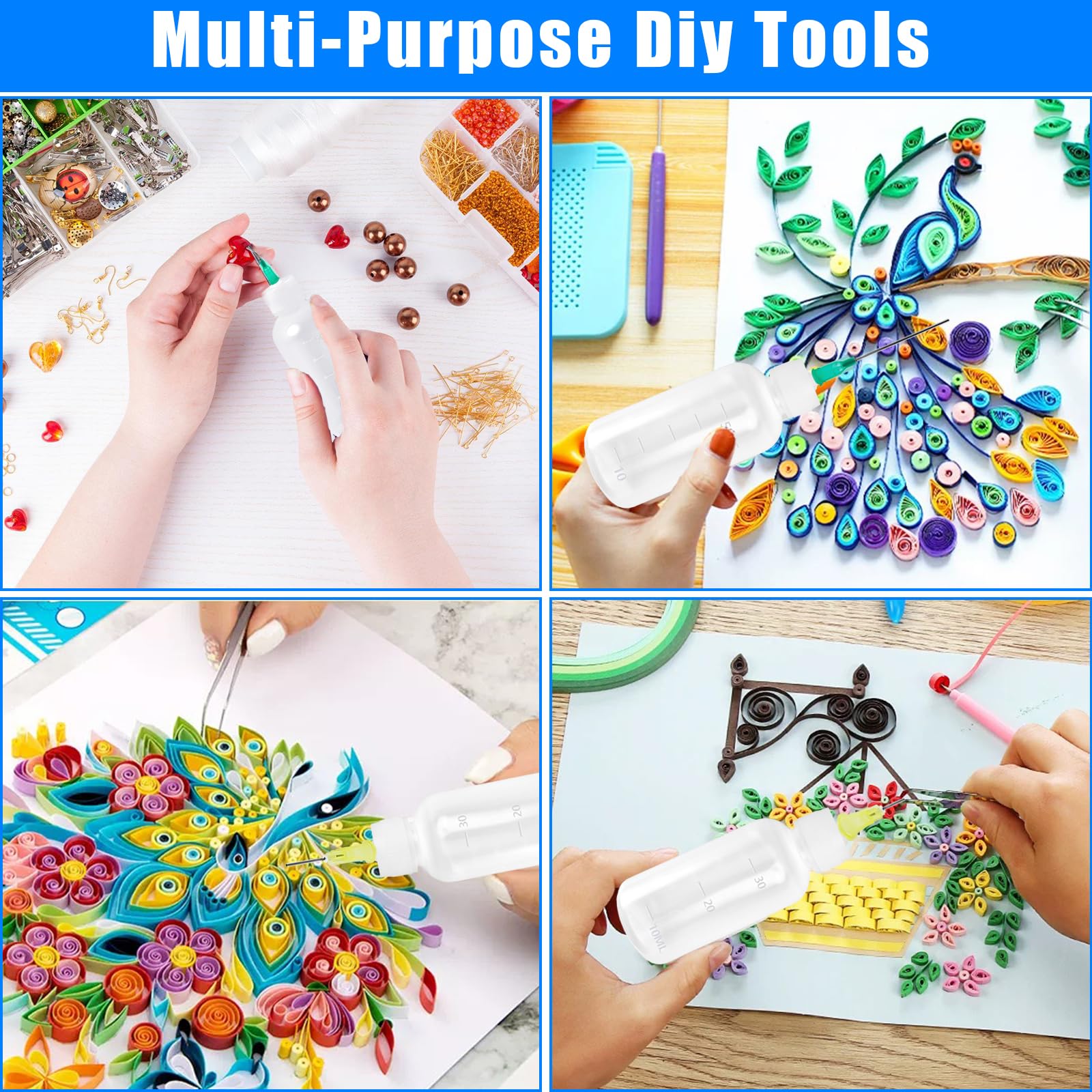 Set 8 Flaconi Con Ago Dosatore Per Colla - 30ml E 50ml Con Aghi Di Precisione E Tappi - Ideale Per Fai Da Te E Lavori Creativi - Foto 11