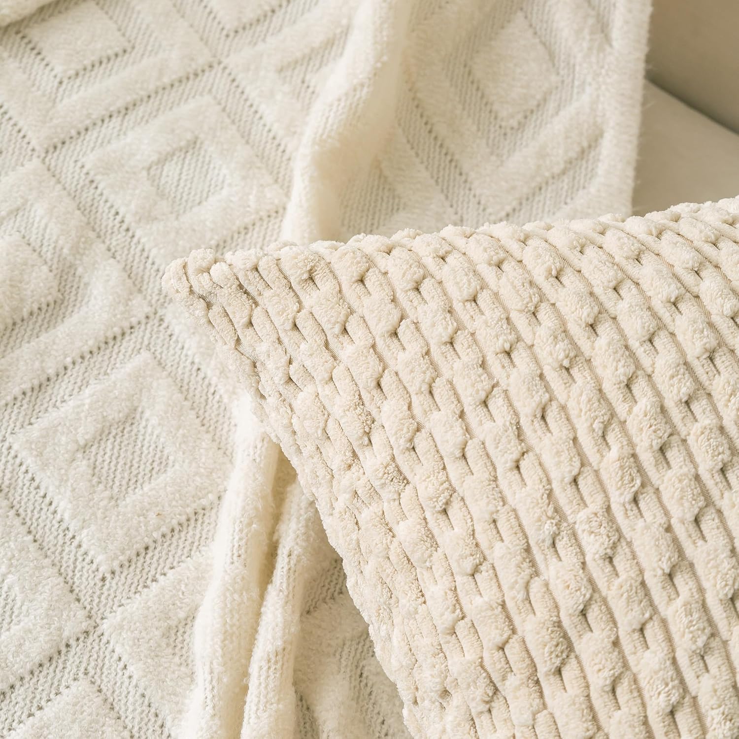 Set of 4 Beige Brown Coffee Decorative Throw Pillow Covers 18x18 Inch Corduroy Pillow Covers for Bed Couch Sofa Living Room Soft Square Cushion Cases - Image 2