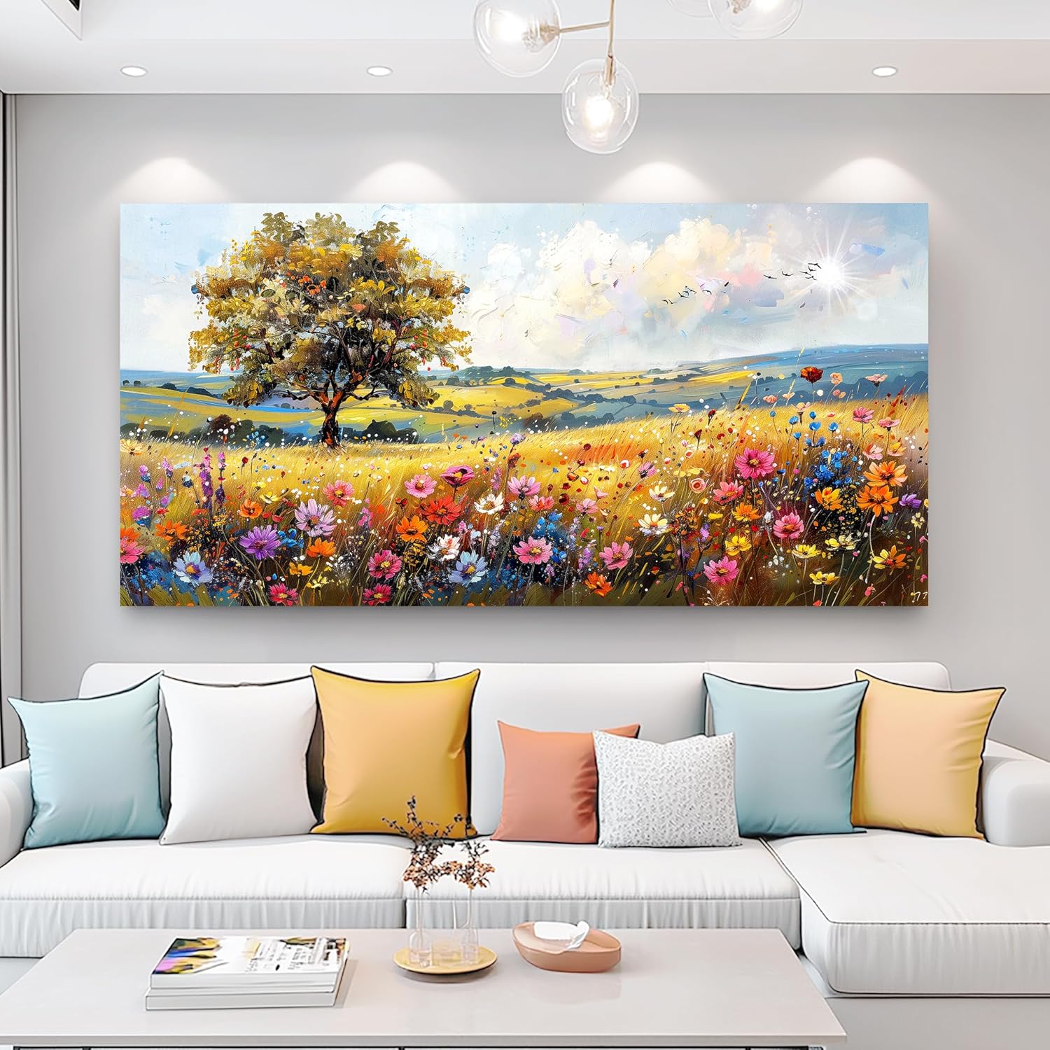 hyidecorart Canvas Wall Art For Living Room Wall Decor For Bedroom Office Decorations Field Pictures Artwork Flower Scenery Watercolour Wall Paintings Aesthetic Room Home Decor Ready to Hang