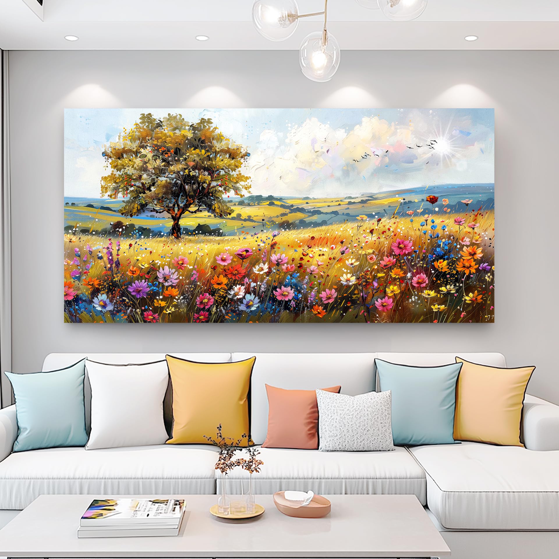 Canvas Wall Art For Living Room Wall Decor For Bedroom Office Decorations Field Pictures Artwork Flower Scenery Watercolour Wall Paintings Aesthetic Room Home Decor Ready to Hang