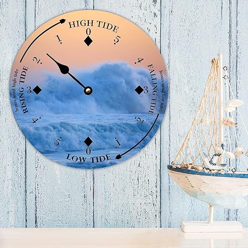 Miniatura 3 de Reloj de marea con marea alta y baja, la pared del océano Pacífico, reloj de marea de madera, luna, hora del océano, reloj costero, reloj de