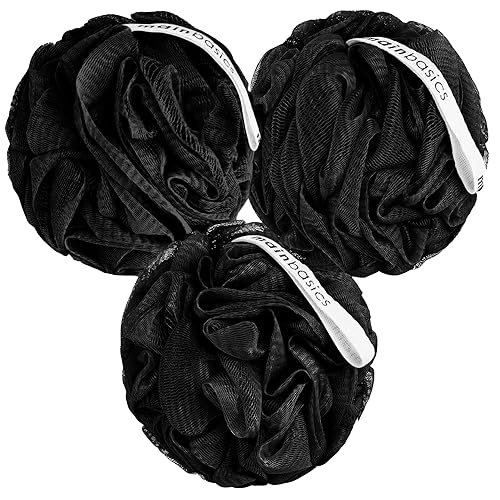 MainBasics Esponja de esponja para baño y ducha, esponja exfoliante corporal (juego de 3, color negro triple)