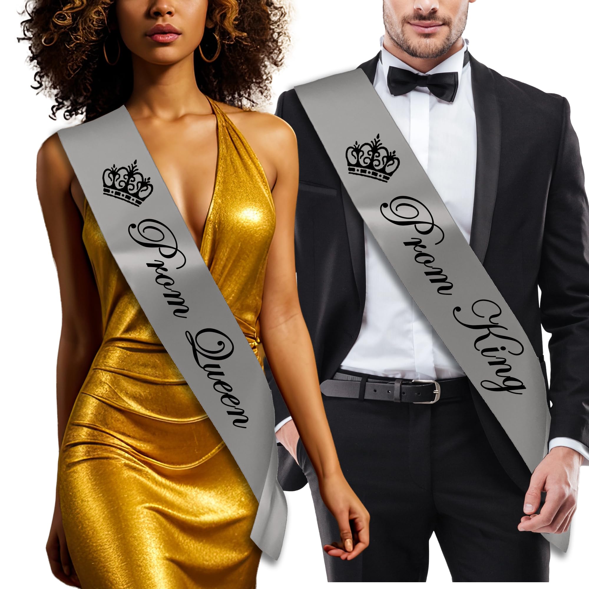 Fuzzy Cactus Silver - Prom King & Queen Set Prom King & Prom Queen Sashes, Set Of 2 Or Individual, 160Cm X 10Cm, Gold, Silver, Blue And Pink (Silver - Prom King & Queen Set)