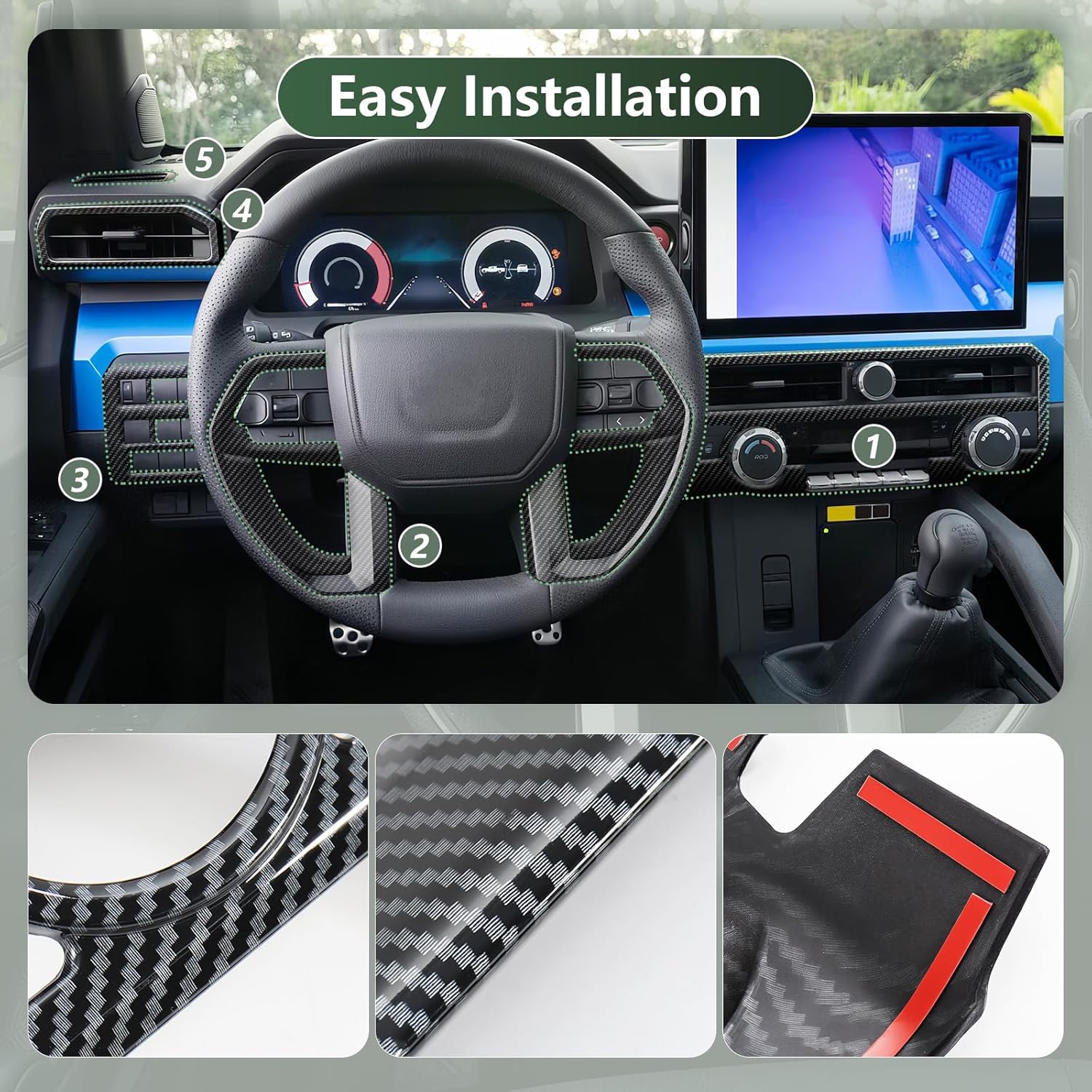 8PCS Center Console Interior Decoration Trim Compatible with Tacoma 2024 2025(Carbon Fiber Style)