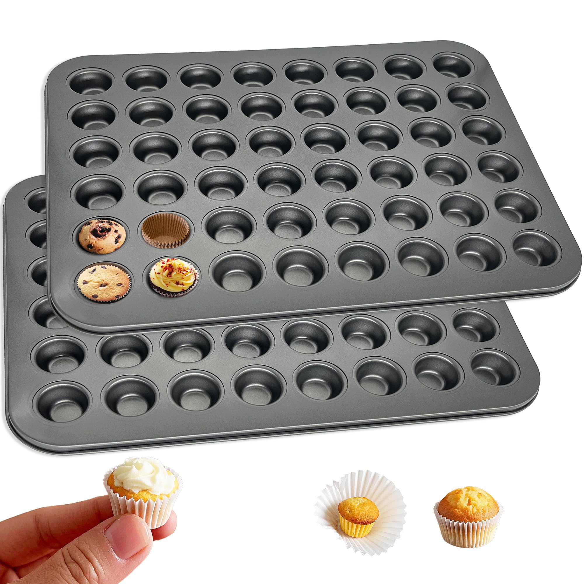Zepkouel Mini Muffin Pan,Nonstick Small Cupcake Pan,48 Cups Steel Muffin Tin Set of 2,Cup Cake Pans for Baking Dishwasher Safe and Easy to Clean
