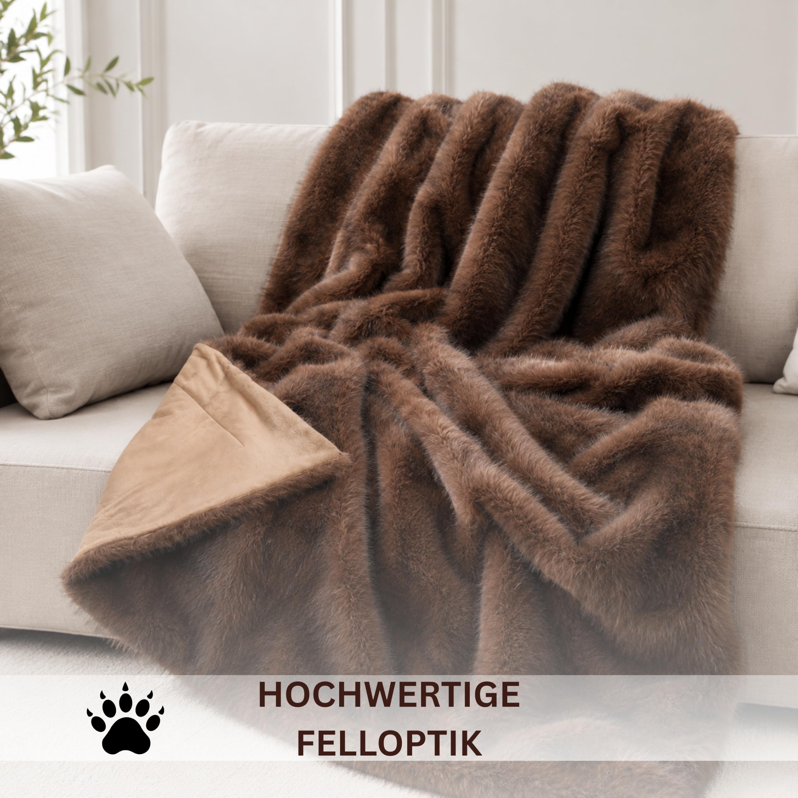 Felldecke, Kuscheldecke Flauschige Pelzdecke, Wendedecke Felloptik, XXL Überwurf für Sofa & Bett, hochwertig rustikale Tagesdecke (Braun/Schwarz, 175x200 cm)