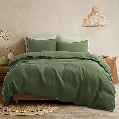 ATLINIA Juego de funda de edredón de lino, 100% lino francés lavado, juego de funda de edredón de granja (1 funda de edredón y 2 fundas de