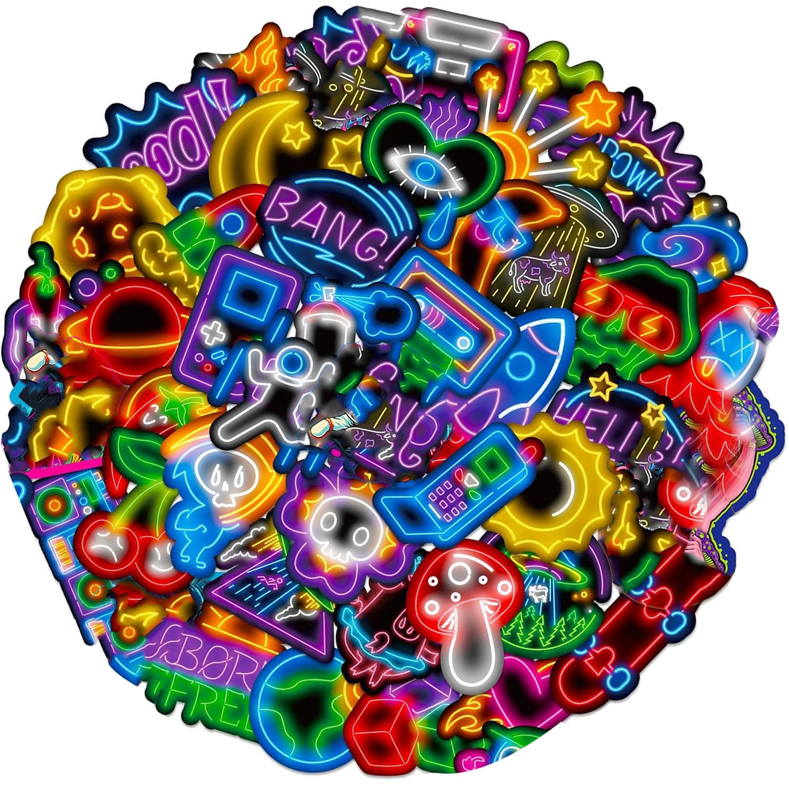 Yxinsyuan Colorful 100 Pcs Stickers For Adults,Cool Stickers,Neon Vinyl Laptop Sticker Kit Kids Cute Graffiti Scooter-Sticker Decoration Gift For Water Bottle,Scrapbook,Suitcases,Diary,Journal,Helmet,Guitar