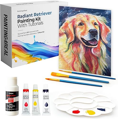 Miniatura 3 de Kit de clase de pintura de bricolaje para adultos con tutoriales en video Aprende a pintar Radiant Retriever - Cómo pintar con acrílicos -