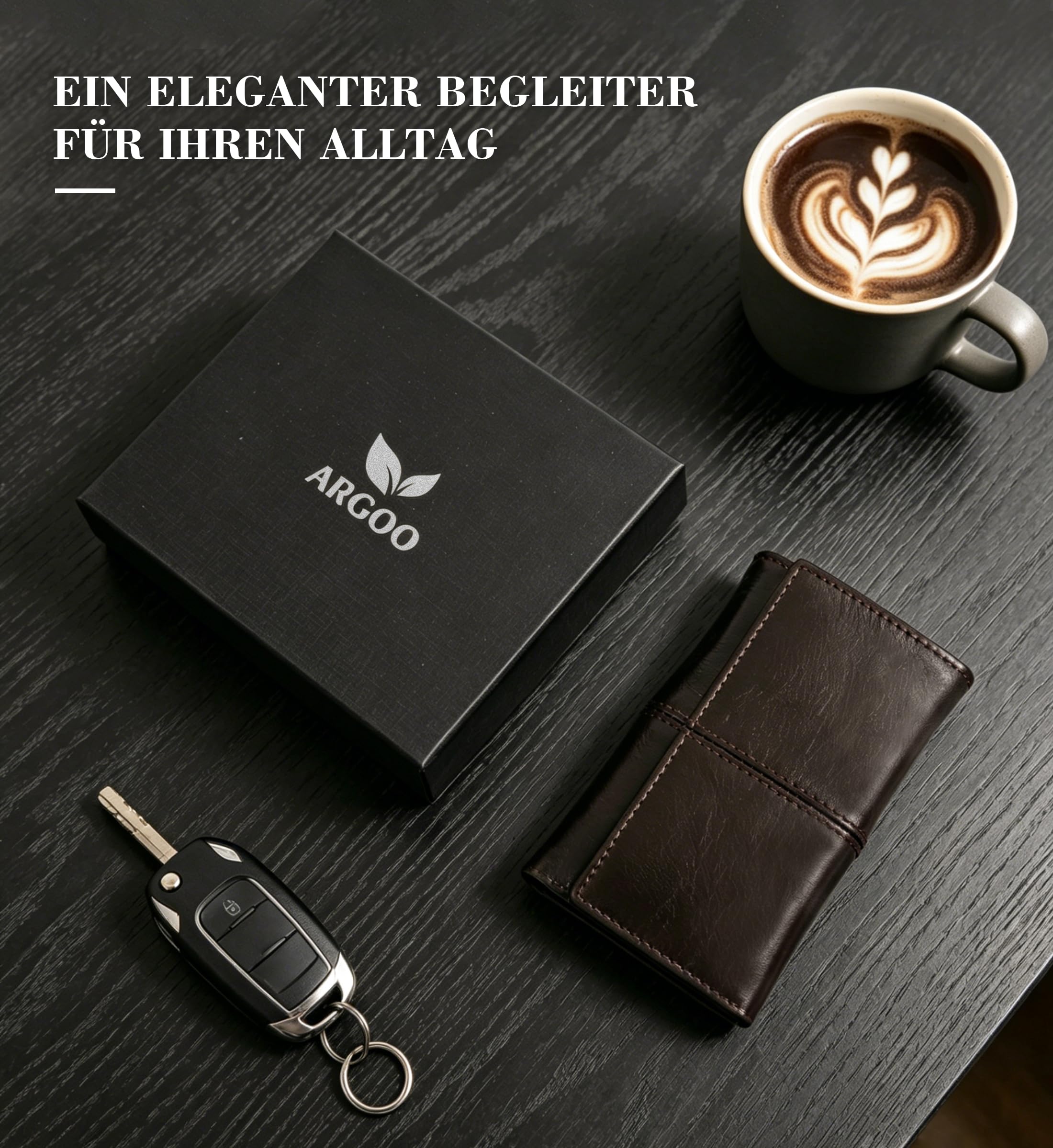ARGOO Étui à clés en cuir véritable pour homme et femme, triple pliage, multifonction, en cuir, avec crochet à clés, compartiment à billets séparé