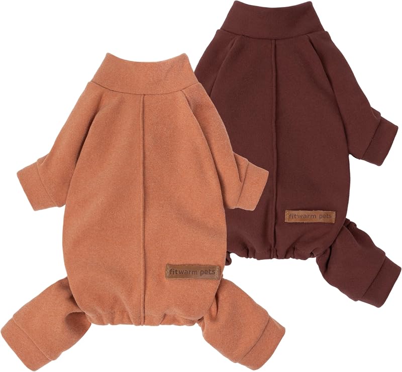 Pijama de Soft para Cães Pequenos Fitwarm com Patas, Laranja e Marrom, Pacote com 2, XS
