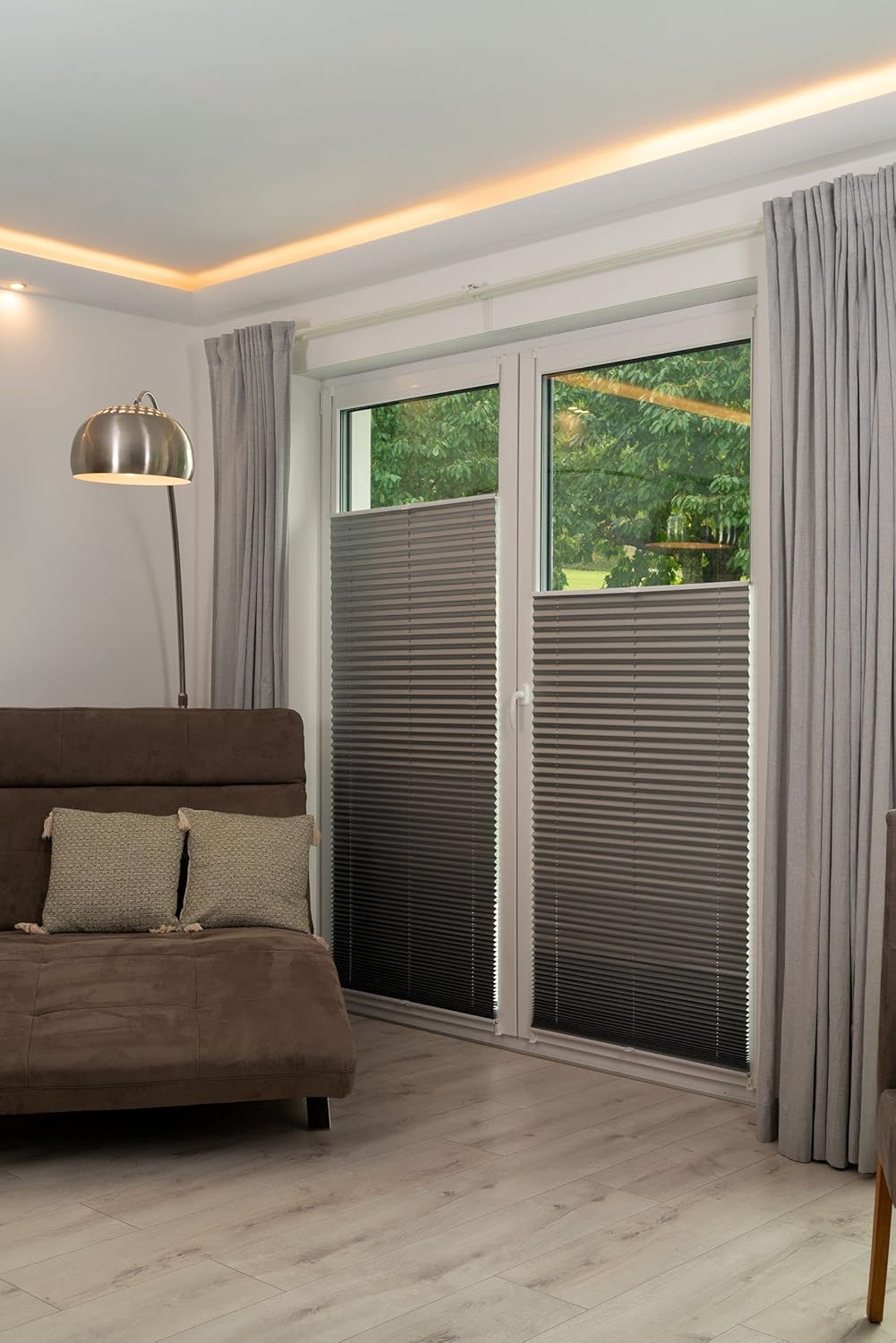 K-Home Pleated Blackout Blind, Polyester, Metallic Silver, W50 x H130 cm