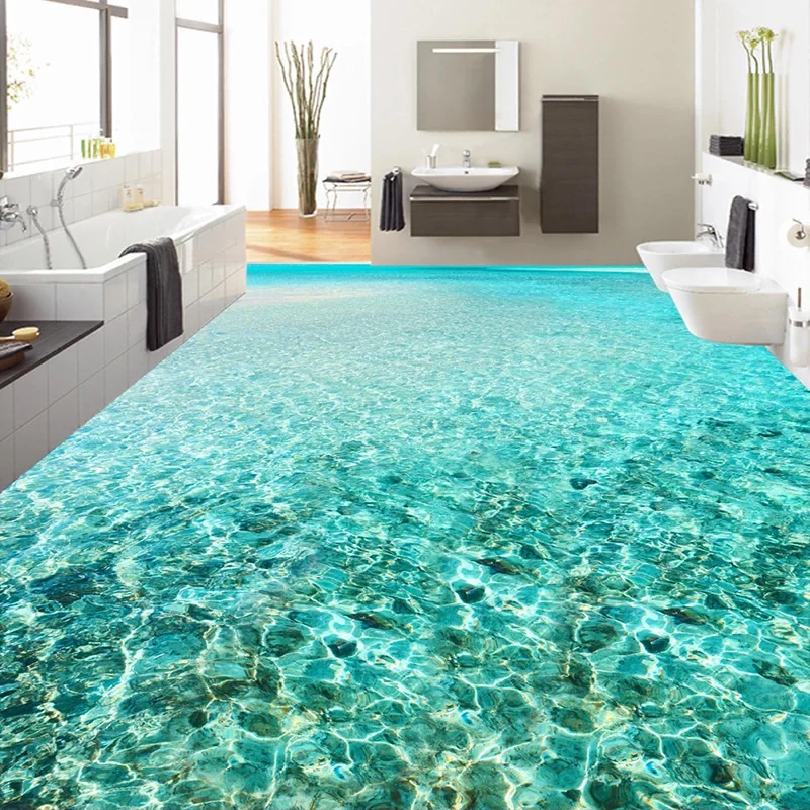 Cartel De Decoración De Piso Mural adhesivo para suelo 3D con ondas de agua de mar, 250 * 175cm 3D Murales Pegatinas Cuarto de baño Vinilo autoadhesivo Papel tapiz