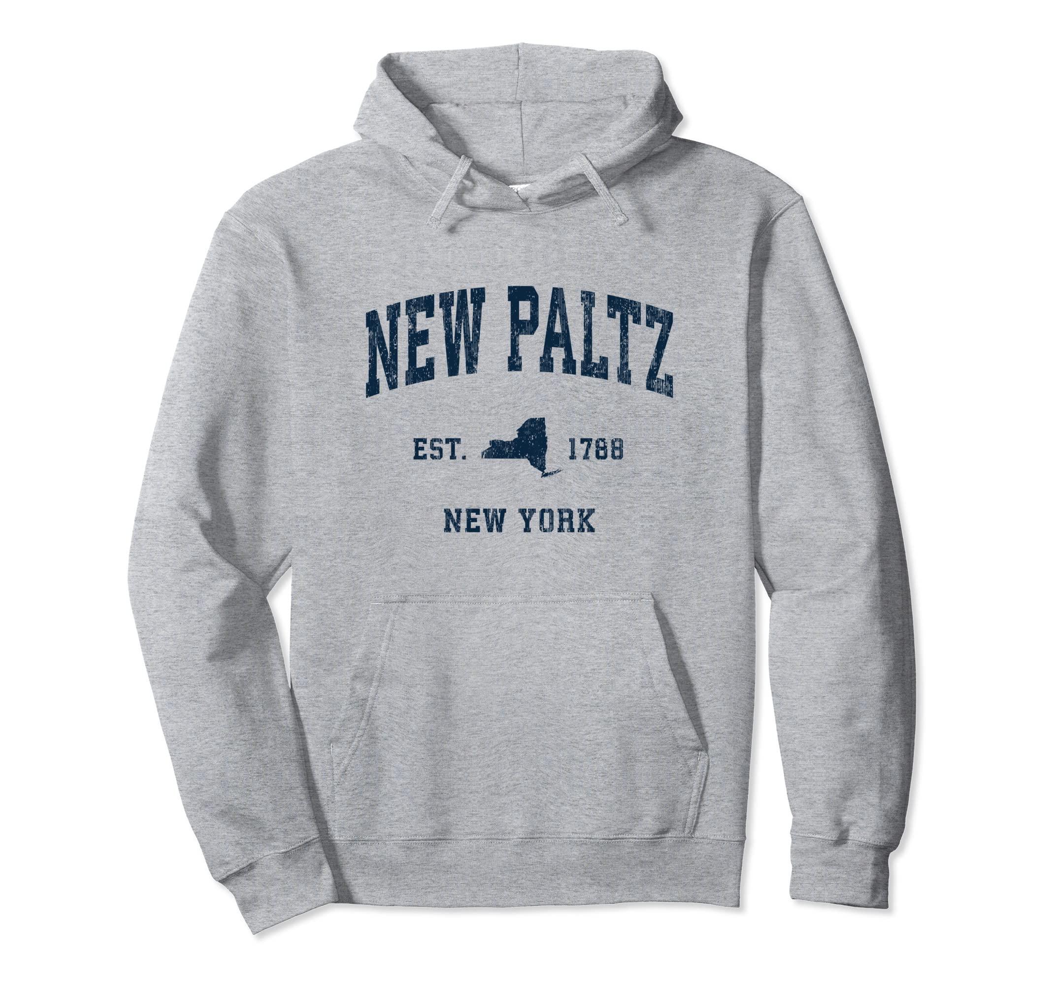New Paltz New York NY Vintage Athletic Navy Sports Design Pullover Hoodie