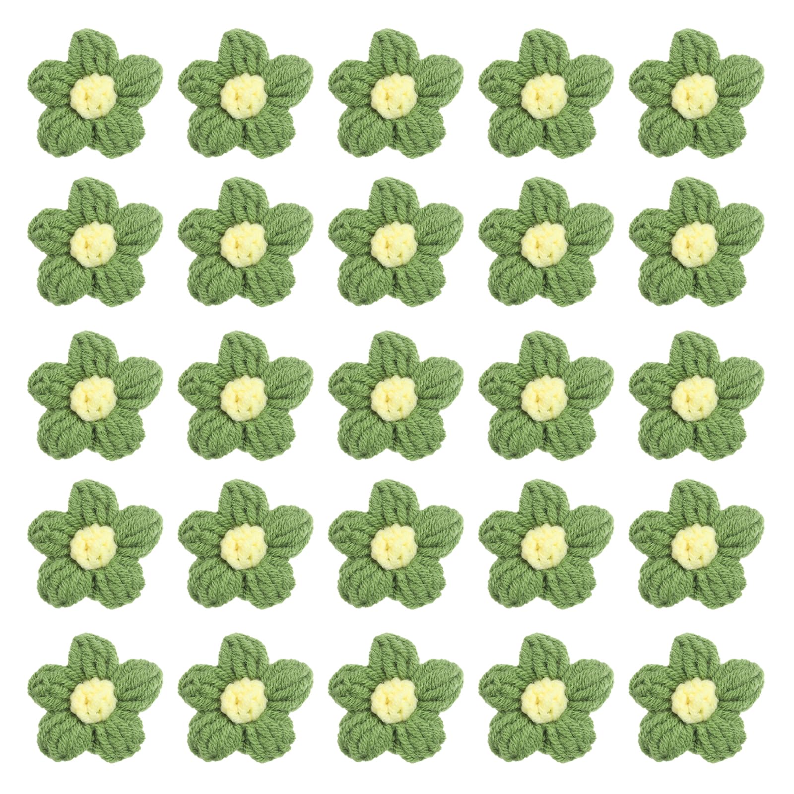 PATIKIL Crochet Flowers, 50 Pcs Applique Flowers for Craft Sewing Crochet Flowers Appliques Embellishments for DIY Hair Clothes Party Craft Decor, Light Green/Yellow