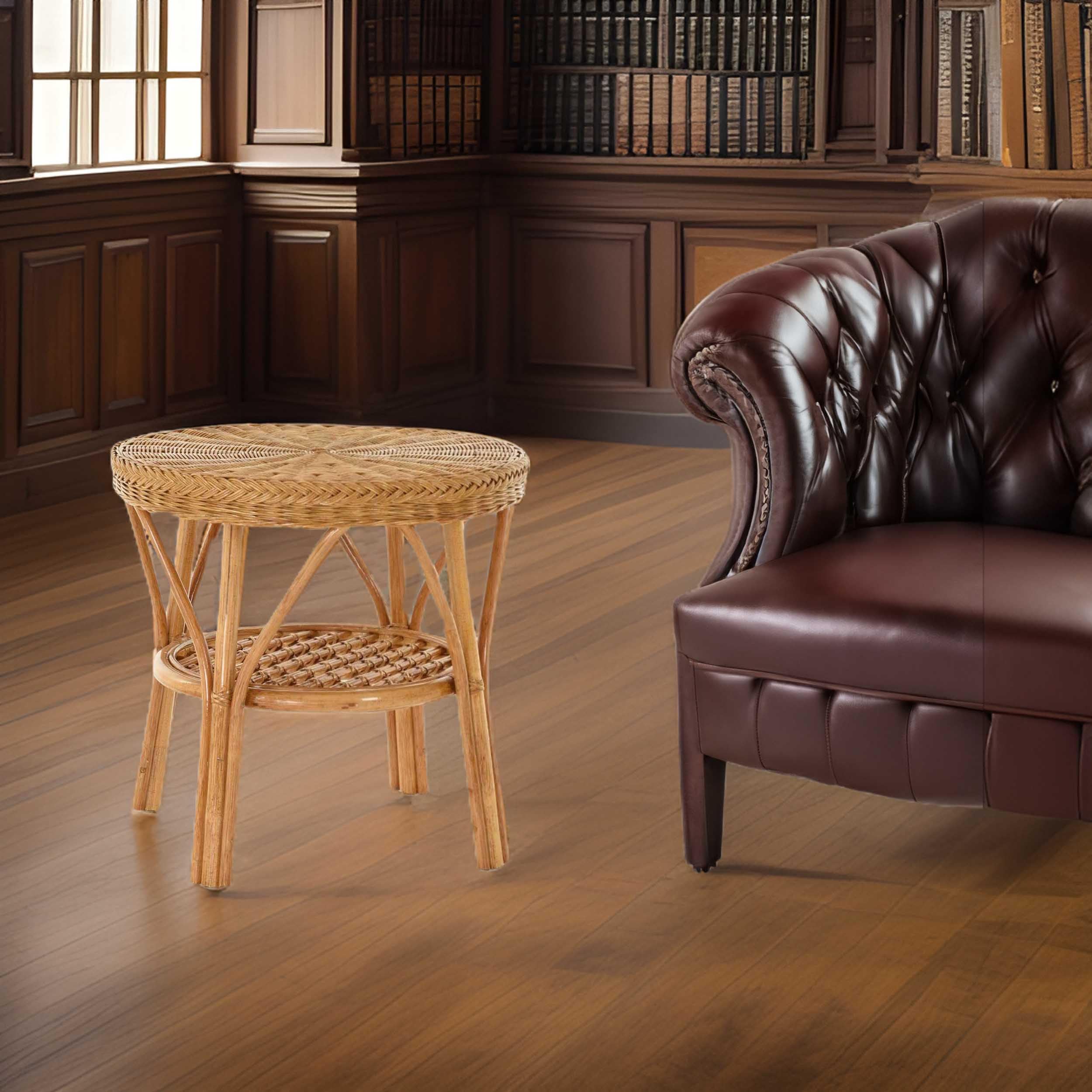 Table d'appoint ronde en rotin (miel foncé)