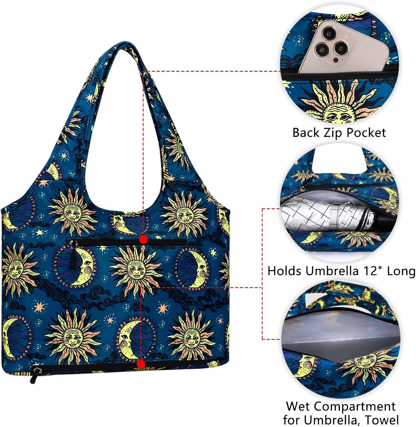 Tote Bag for Women with Wet Umbrella Compartment 13.3” Laptop Sleeve Zipper Shoulder Purse for Work/Shopping/Nursing - Image 4