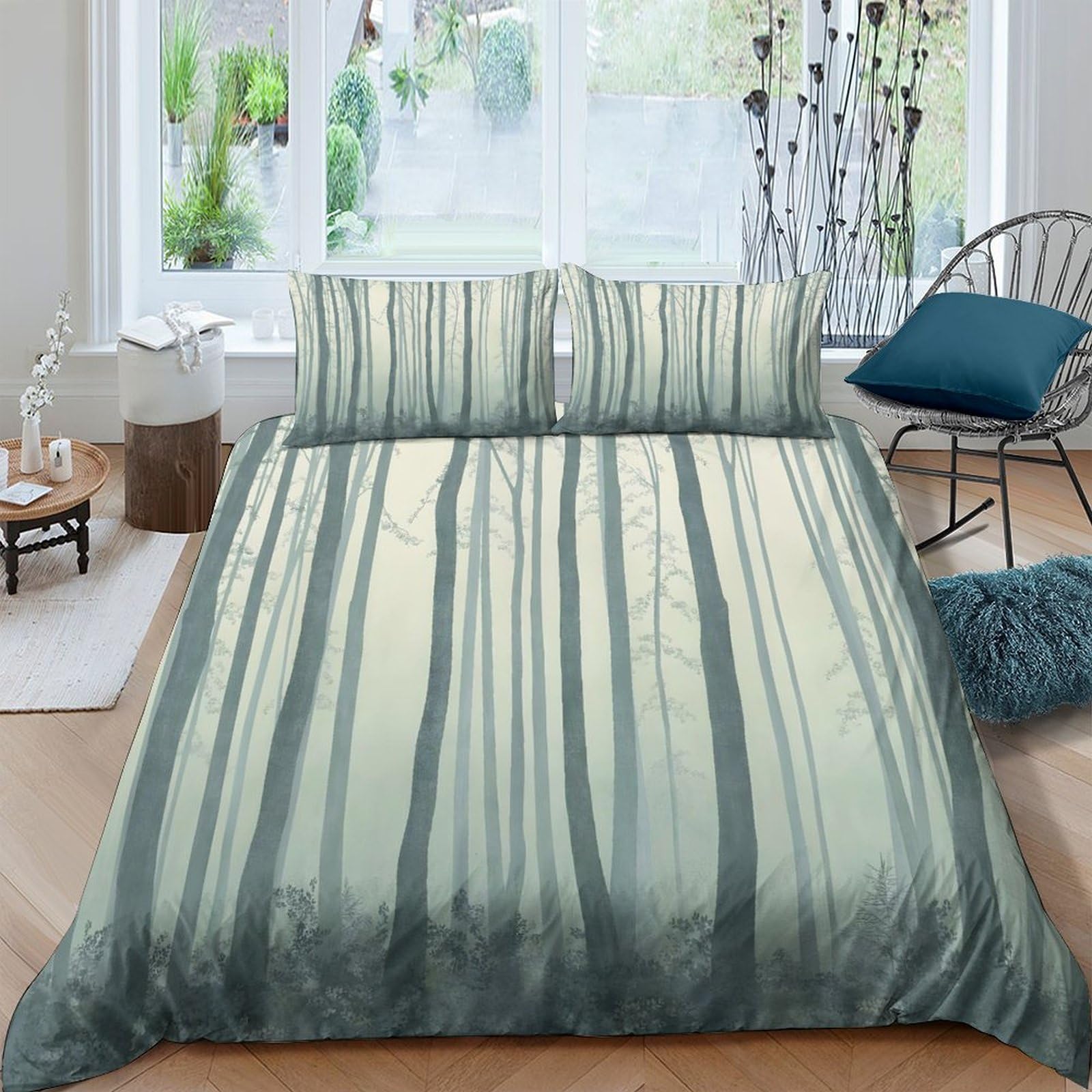 Ctjqhvkz Style-8 3D Printed Forest Mist Fitted Sheet Microfiber Soft Anti-Slip Woodland Mattress Cover Bedroom Decor Washable Single（135X200cm）