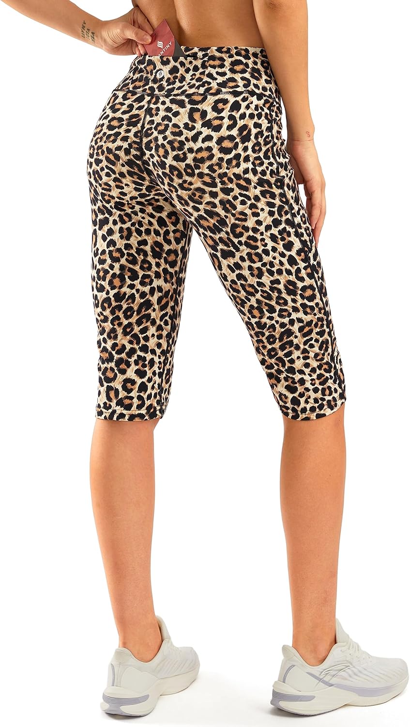 SANTINY Women's Knee Length Capri Leggings with Pockets High Waisted Workout Exercise Yoga Capris Pants for Women - Image 2