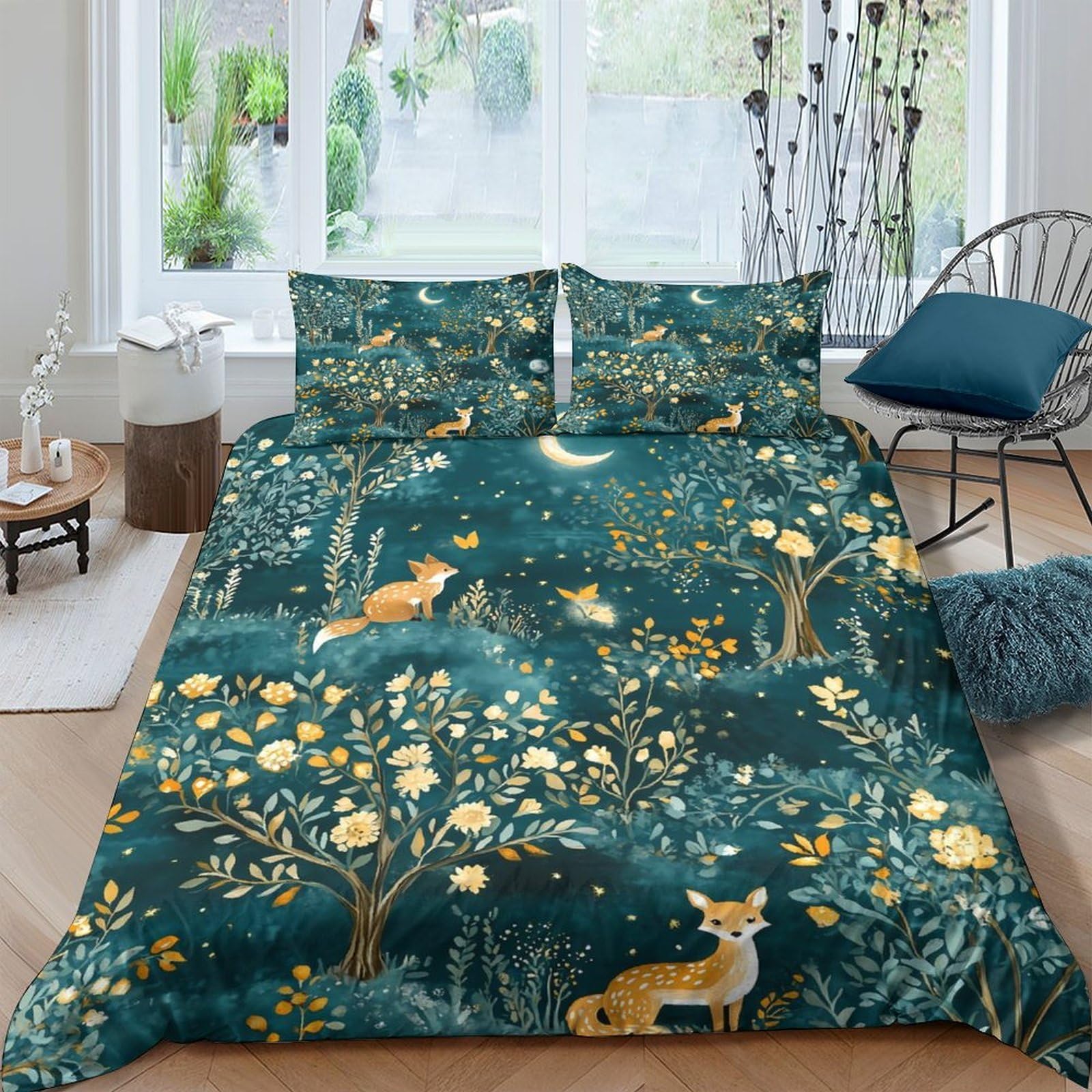 Ctjqhvkz Style-3 3D Printed Forest Deer Fitted Sheet Microfiber Soft Breathable Botanical Woodland Mattress Cover For Bedroom Decor Single（135X200cm）