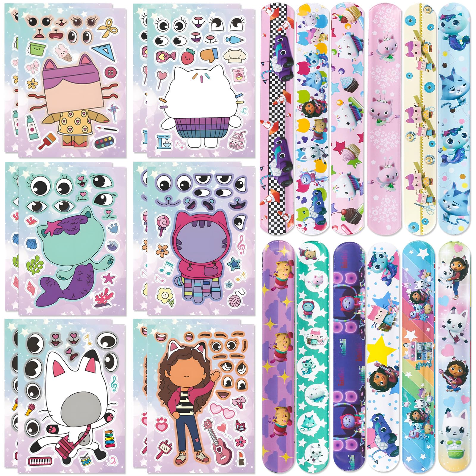 Gaby Snap Bracelets & Puzzle Sticker Toy Set, DIY Make a Face Mix and Match Sticker Sheets for Children, Make Personalized Stickers for Birthday Party Supplies Party Bag Filler Favors for Boys Girls