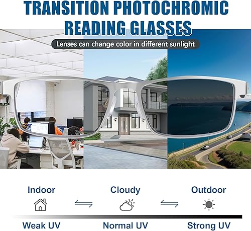 Vista 16 de Gafas de lectura fotocromáticas progresivas multifocales para hombre, transición, bloqueo de luz azul, lectores multifocales para computadora Negro