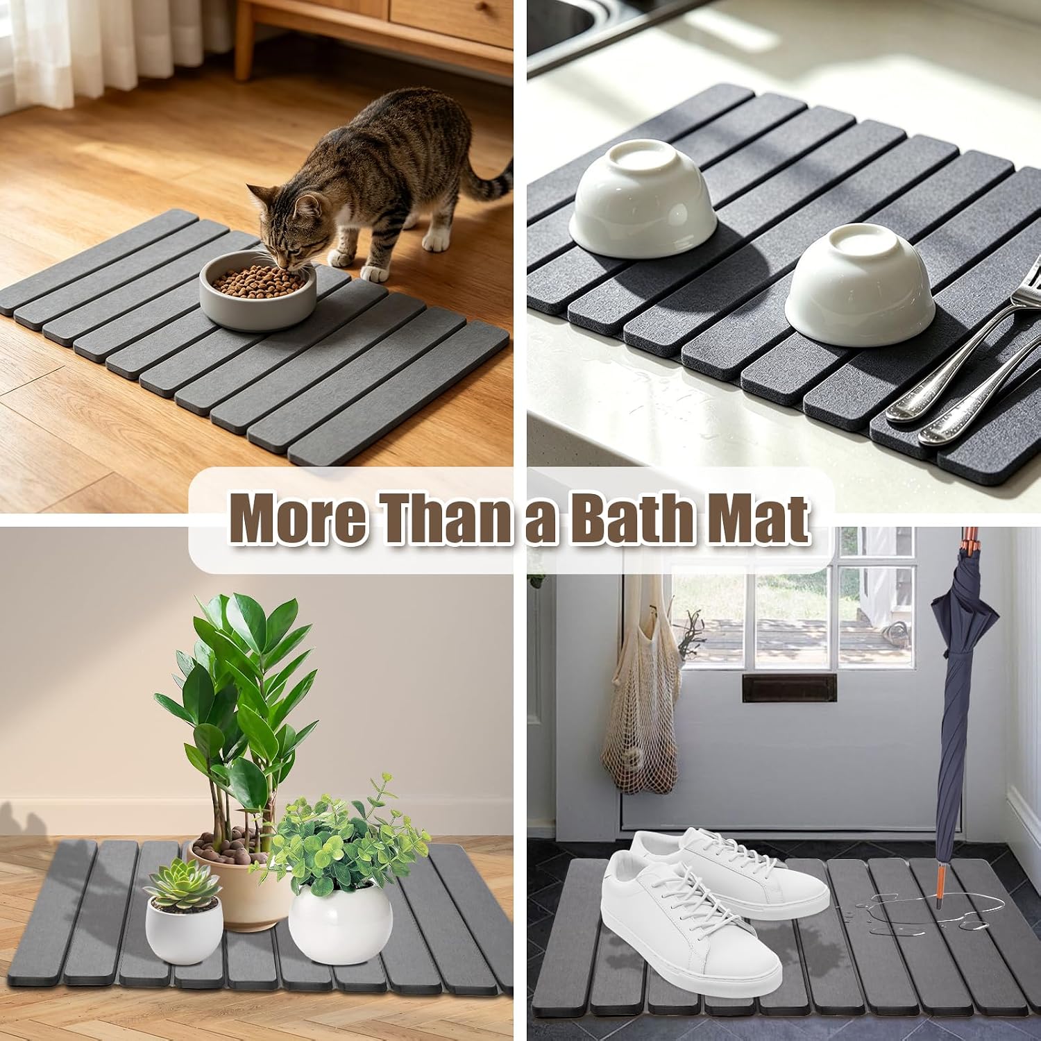 Foldable Stone Bath Mat, 2 Pack Diatomaceous Earth Shower Mat, Non-Slip Super Absorbent Quick Drying Mat for Bathroom, Easy to Store, 24x15, Grey